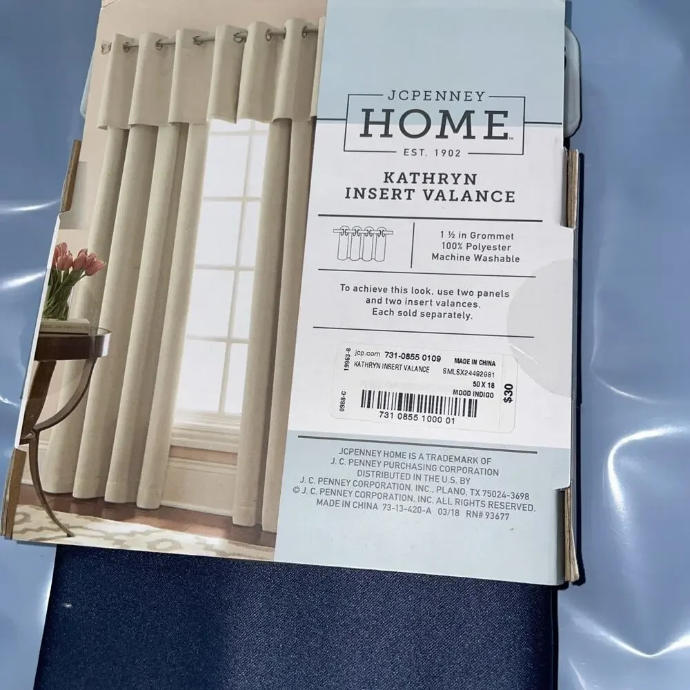 JCPENNEY HOME KATHRYN INSERT VALANCE Navy Blue New 50” Wide X 18” High Grommets